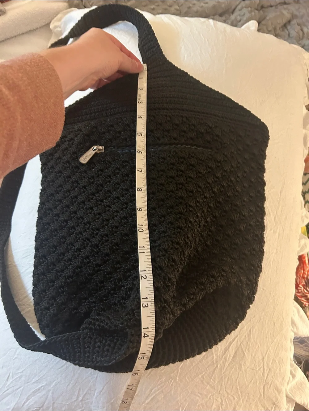 Vintage The Sak Black Crochet One Shoulder Sling Backpack-1990’s